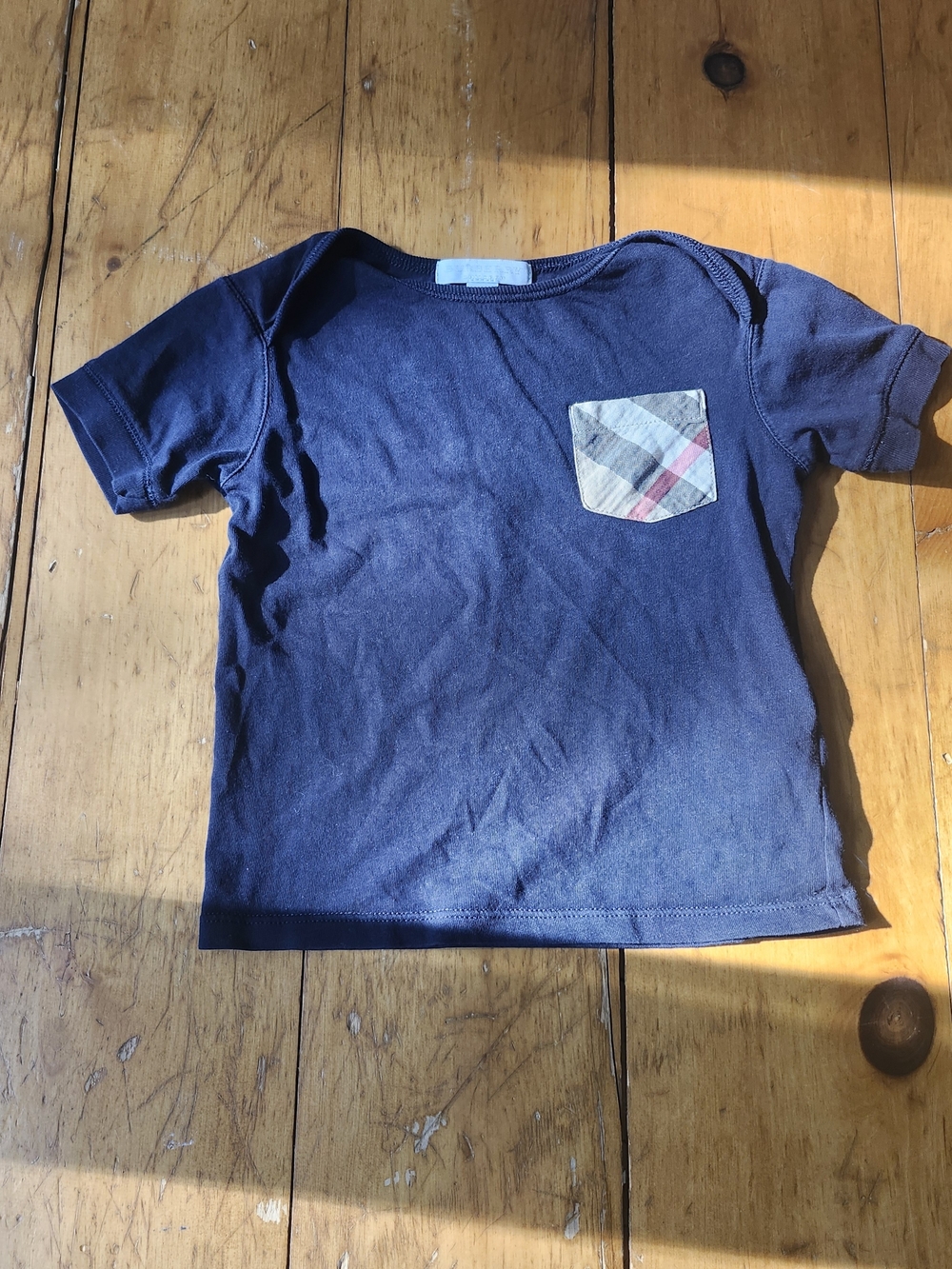 Burberry Navy Short-Sleeve Tee with Plaid Pocket